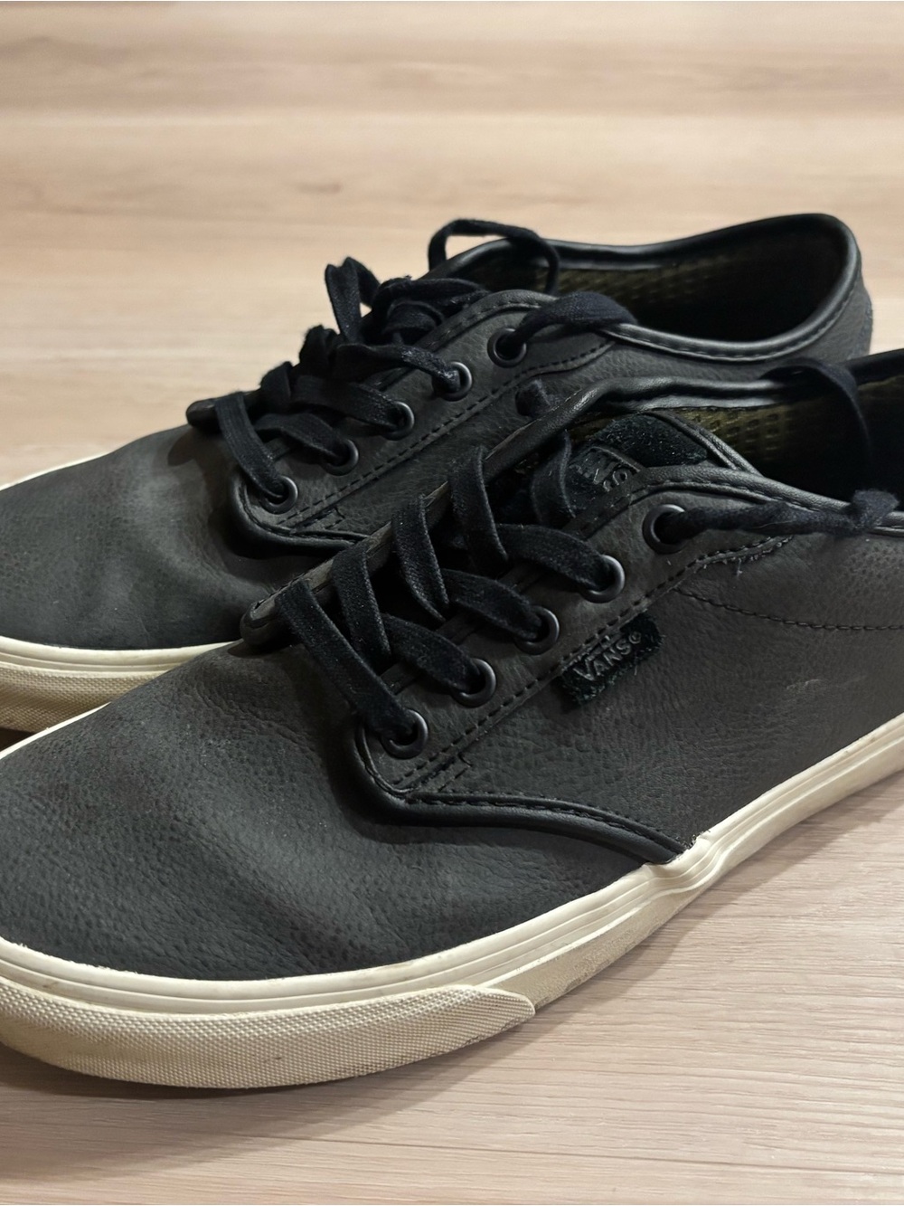 Vans Black Leather Low-Top Sneakers with Off-White Sole